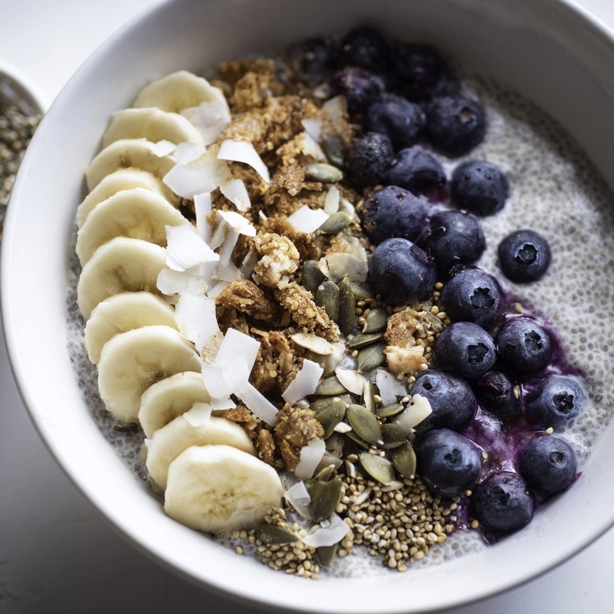Creamy Blueberry Chia Breakfast Bowl topped with crunchy granola, a vibrant and healthy way to start.
