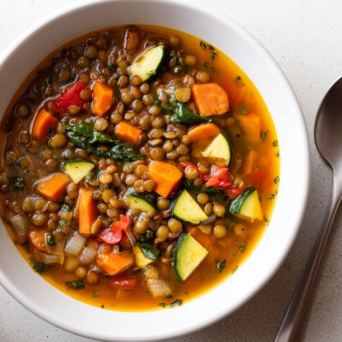 Comforting Lentil Vegetable Soup recipe: hearty, healthy, and ready for a chilly evening meal.