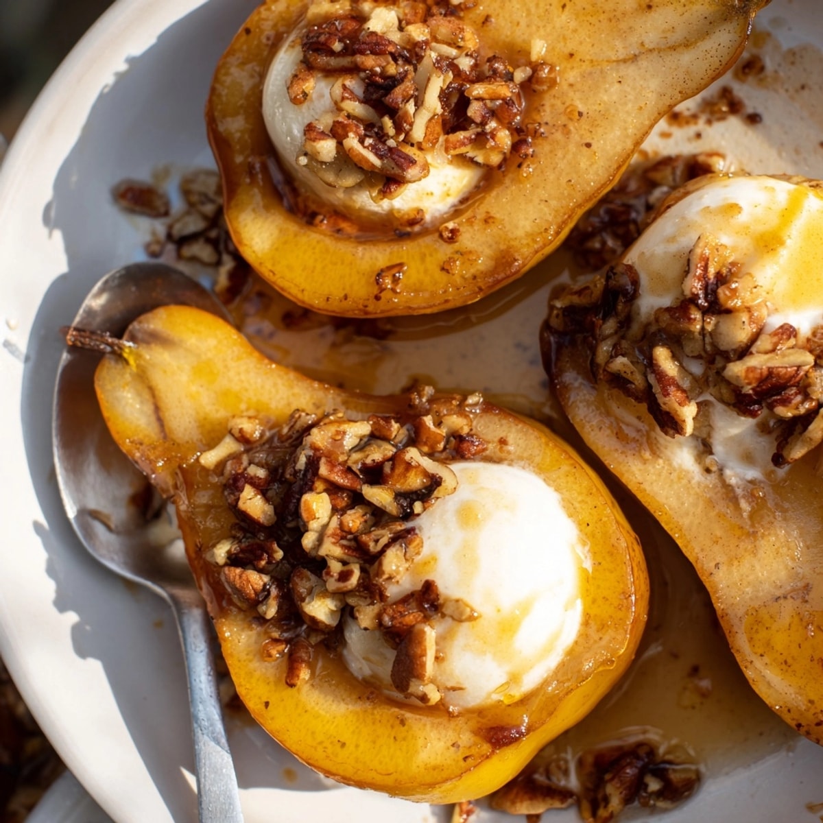 Fragrant Maple Baked Pears fresh from the oven, soft and sweet, served with yogurt.