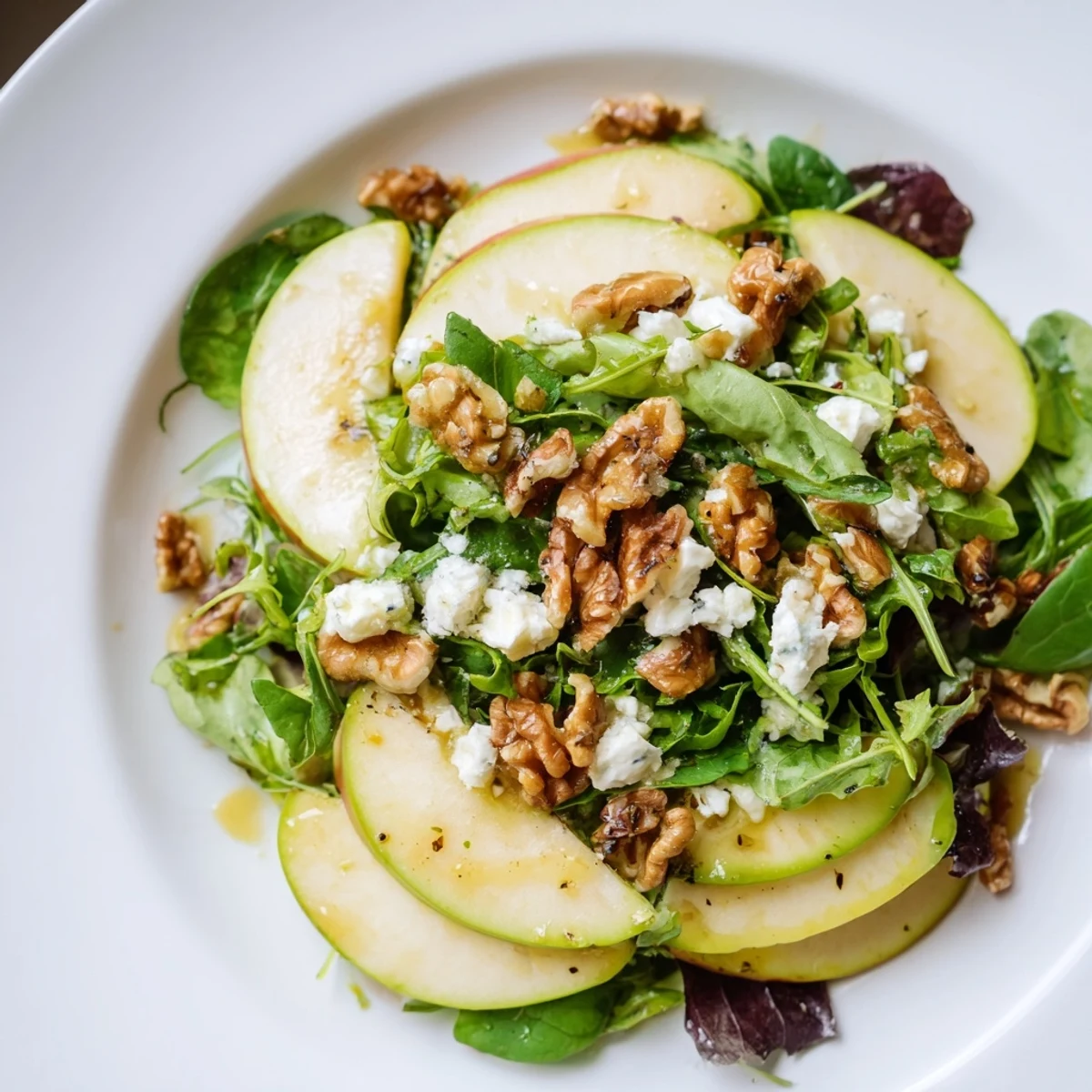Fresh, colorful Seasonal Apple Salad with crunchy walnuts, drizzled in a honey-mustard vinaigrette.