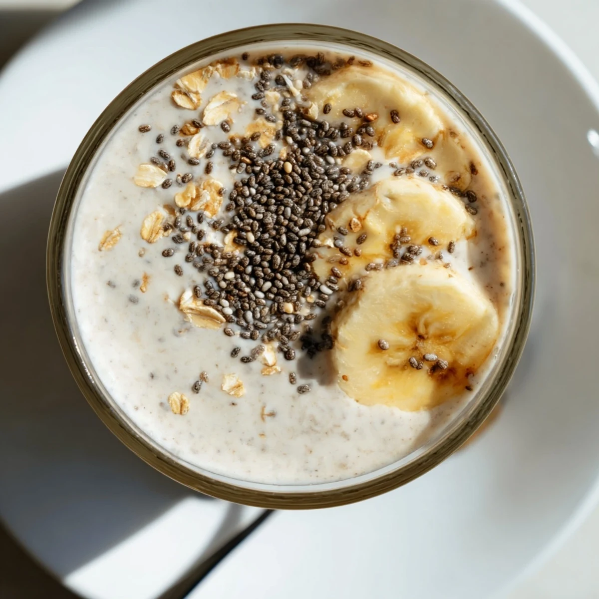 Creamy, blended Wholesome Oat Smoothie with banana and cinnamon, ready to refresh your morning.