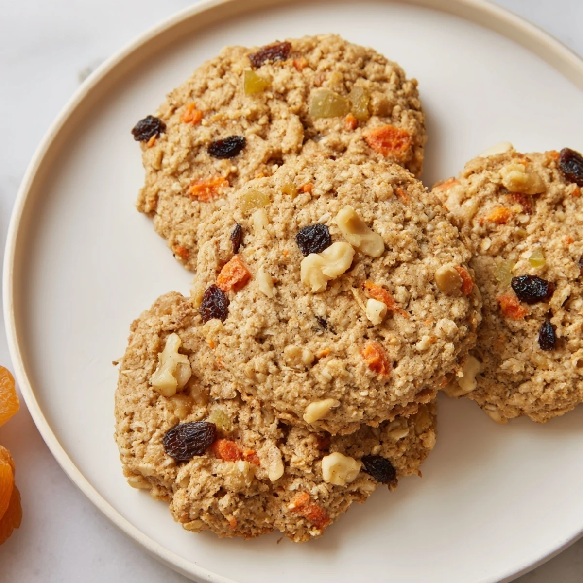 A close-up of freshly baked Winter Veggie Cookies, full of grated vegetables, perfect for a treat.