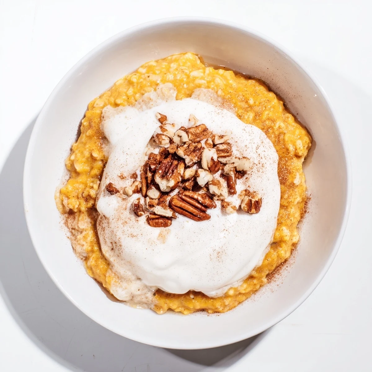 Delicious and comforting Frosted Pumpkin Porridge served, a perfect fall breakfast with added flavor.