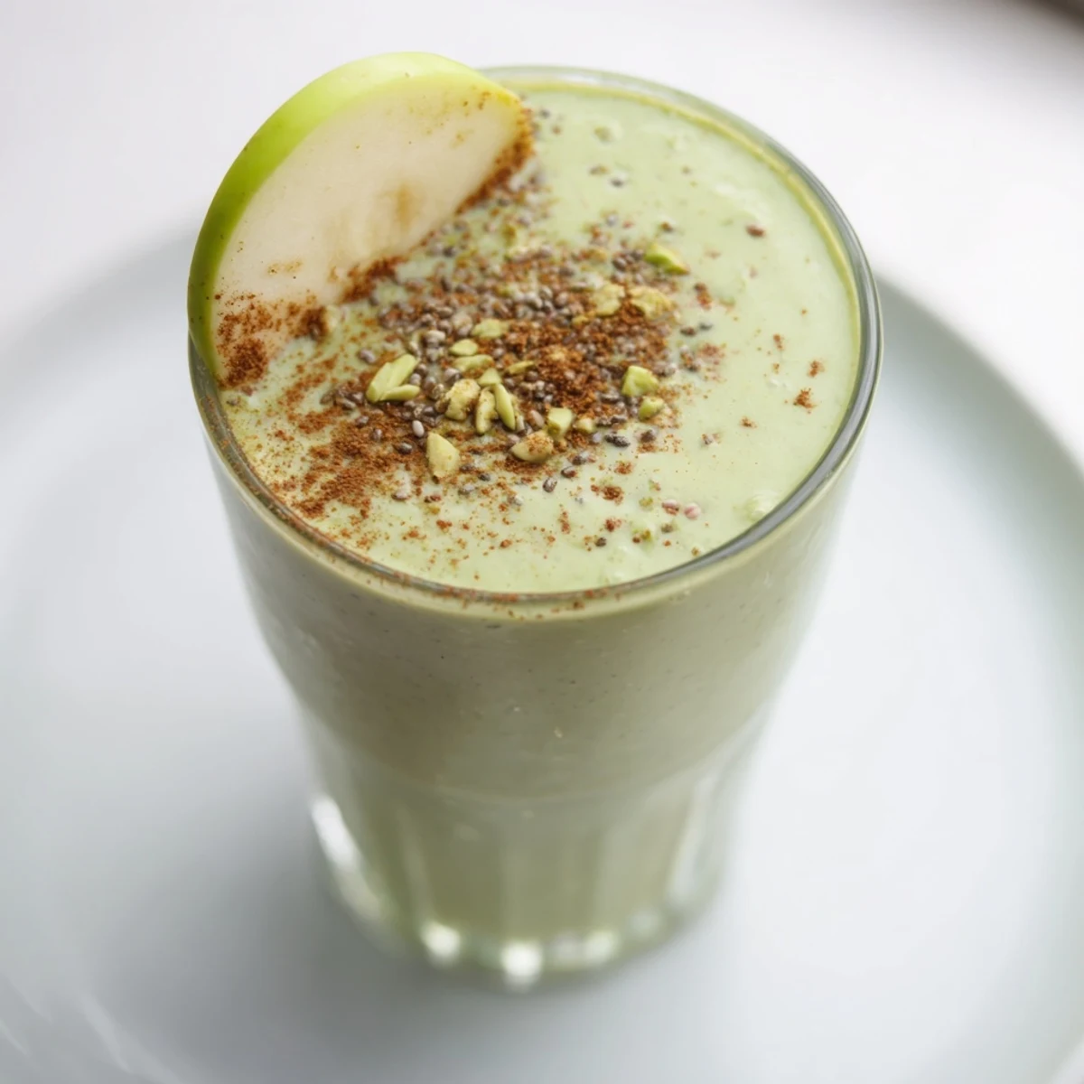 A refreshing, homemade Cozy Green Smoothie is pictured, blended smooth and ready to drink.