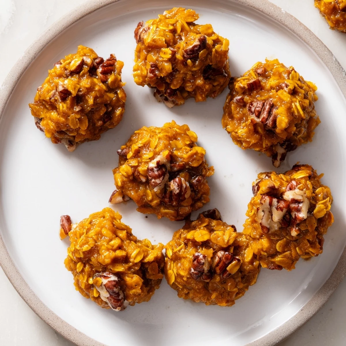 A close-up of delicious Fresh Pumpkin Clusters with visible oats and nuts suggests a delightful texture.