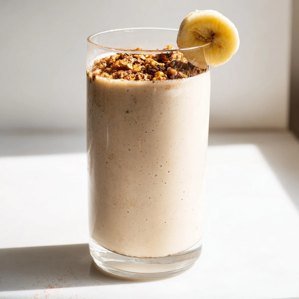 Warm Chickpea Smoothie, smooth and creamy, topped with cinnamon and nuts, a warm breakfast beverage.