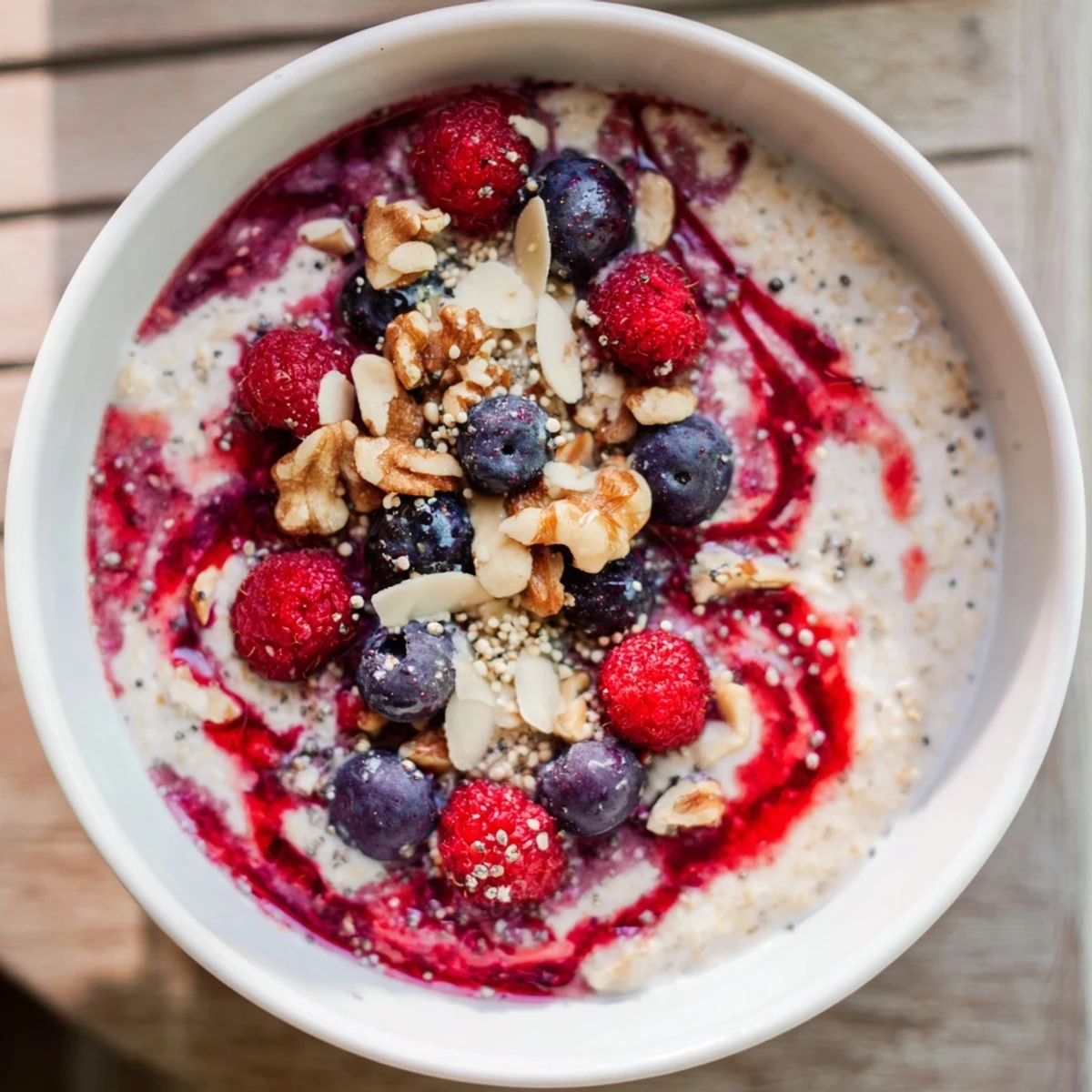 Enjoy a warm bowl of Bright Berry Porridge: a comforting breakfast with fresh berry toppings.