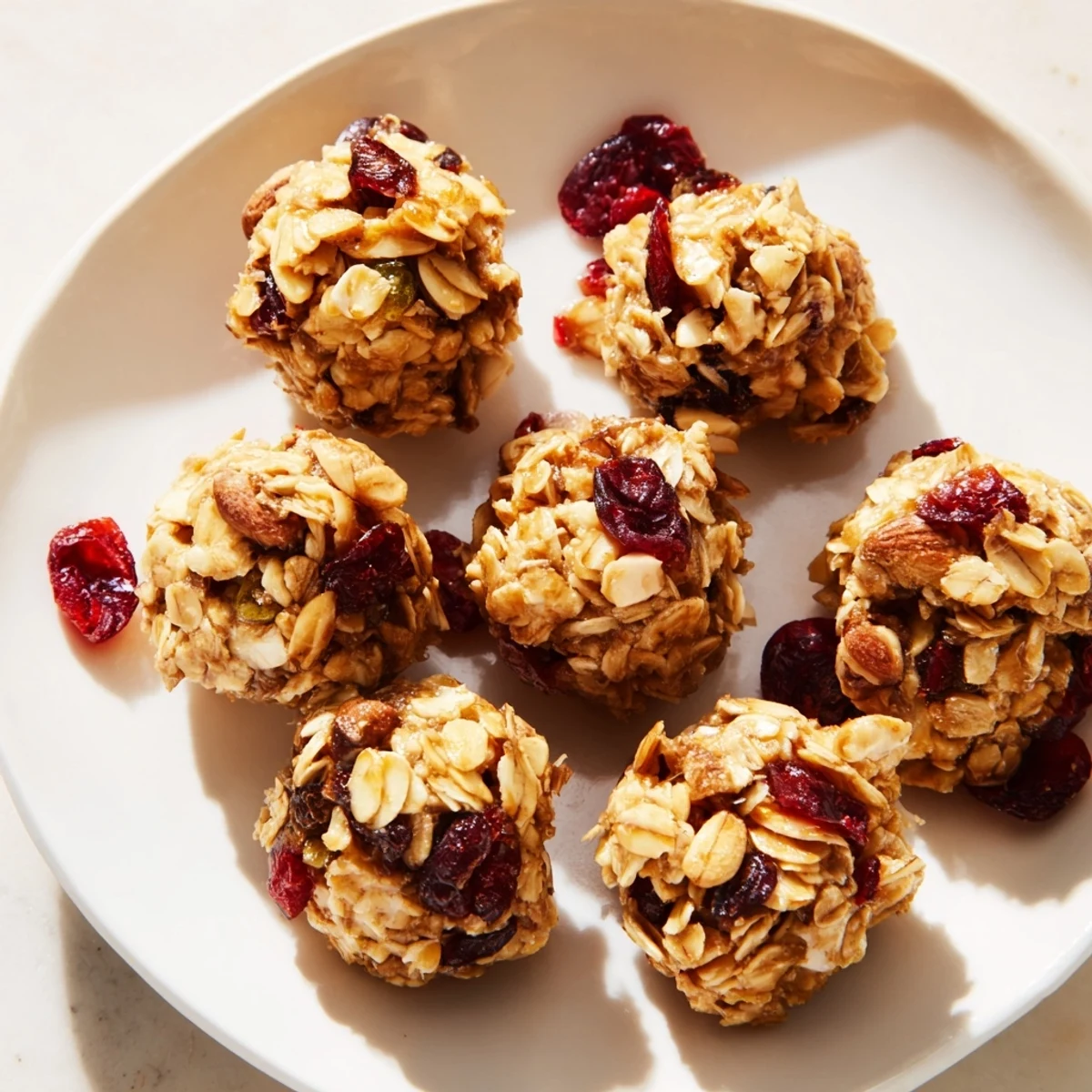 Warm, chewy Seasonal Oat Bites, served with fresh berries and a drizzle of honey.