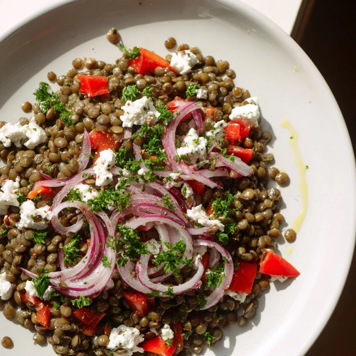 This Festive Lentil Salad features tender lentils, juicy tomatoes, and a bright vinaigrette dressing, ideal for lunch.