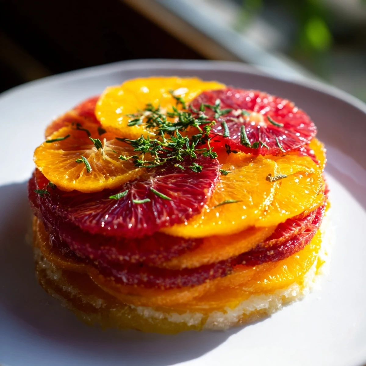 Golden segments of the Festive Citrus Treat arranged beautifully, perfect for a holiday dessert.