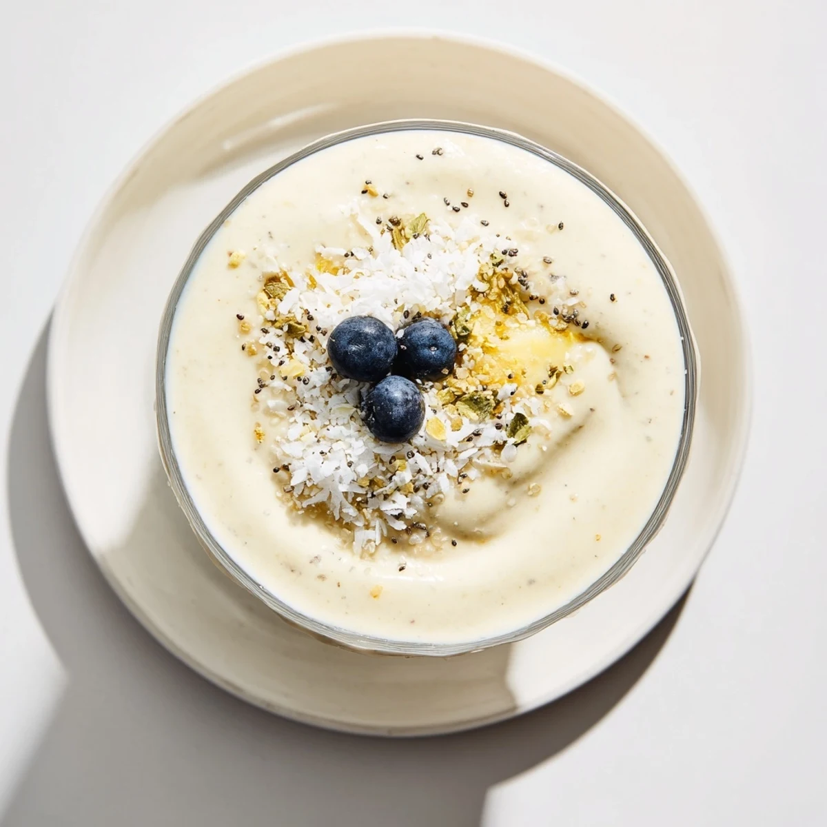 Imagine a chilled and fruity Frosted Quinoa Smoothie: a satisfying and healthy breakfast drink.