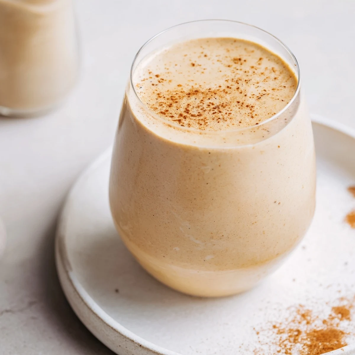 A close-up of a refreshing Fresh Pumpkin Smoothie, perfect for a fast, healthy and flavorful breakfast.