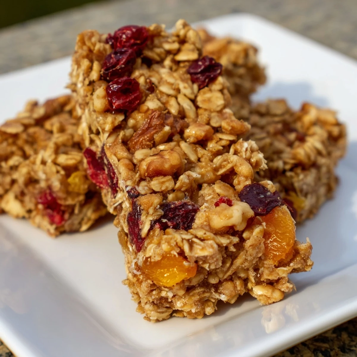 Freshly baked Festive Oat Bars with a glistening, golden-brown top, perfect for dessert.