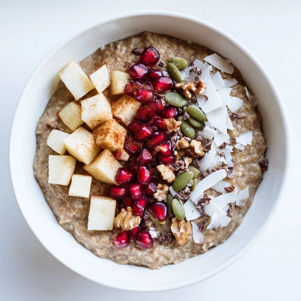A comforting close-up showcasing the warm spices of this delicious Winter Cacao Bowl breakfast.