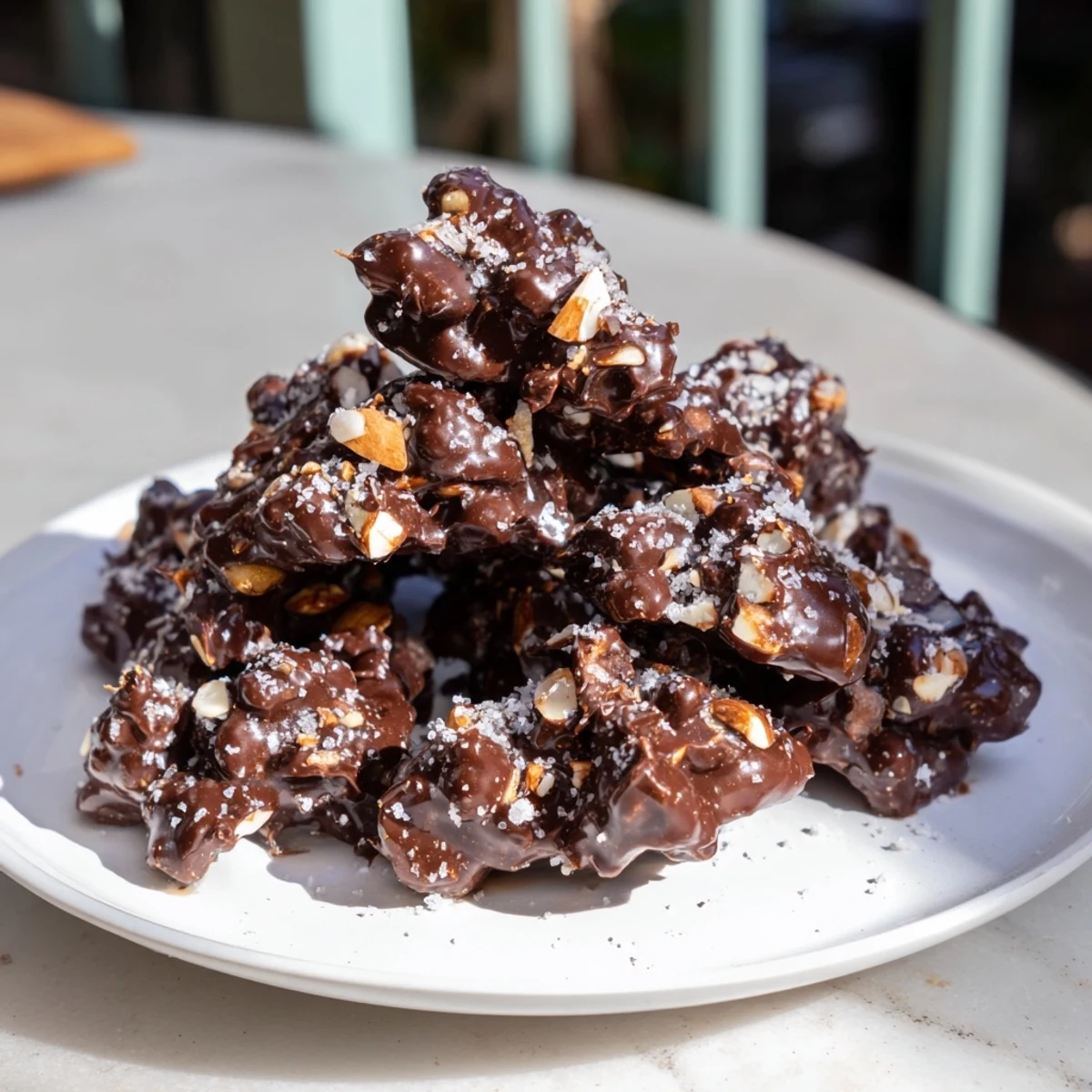 Luscious vegan pear clusters feature dark chocolate-covered pears and crunchy almonds for a treat.