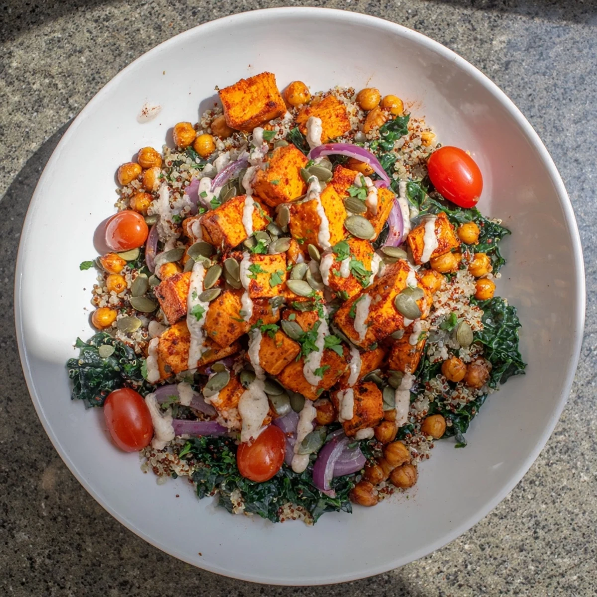 This vibrant New Year Kale Bowl offers a healthy, delicious meal with a creamy tahini dressing.