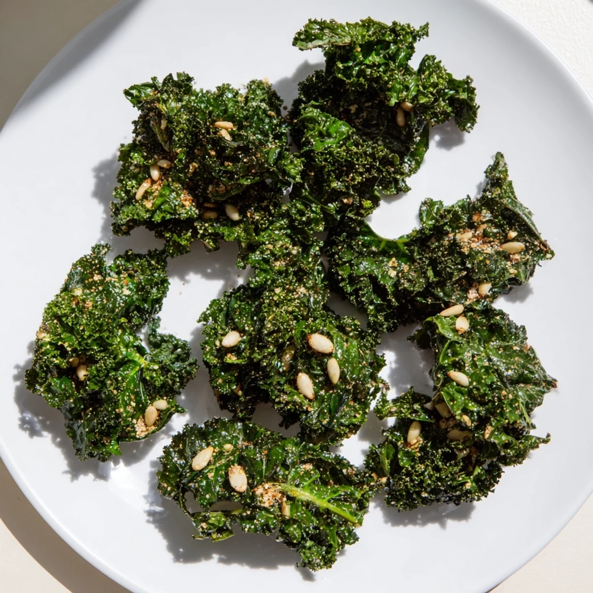 Golden-brown Winter Kale Clusters, a savory snack with crunchy edges and visible seeds.