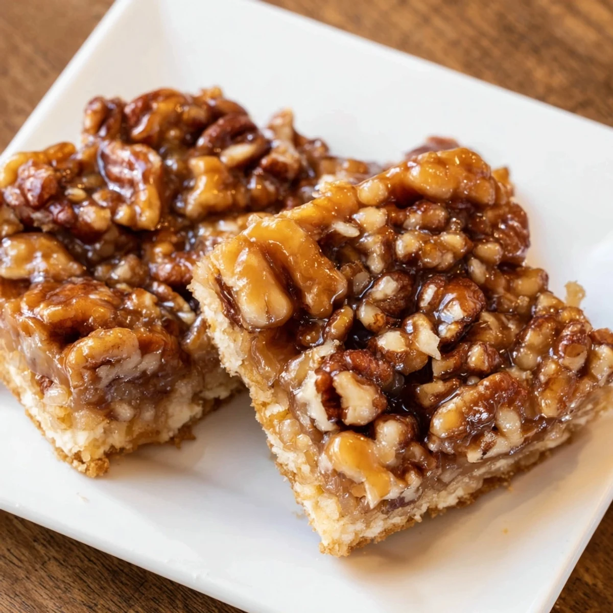 Delicious cut piece of Festive Maple Treat, depicting a golden, nut-filled dessert, ready to serve.