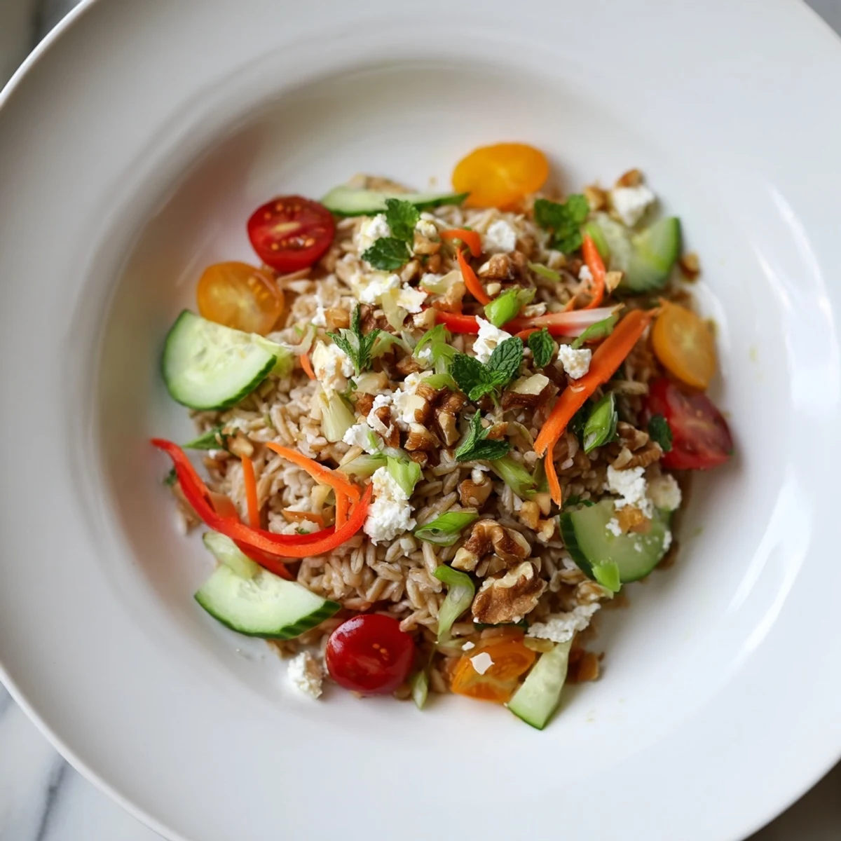 A colorful New Year Oat Salad with fresh herbs, ready for a healthy meal.