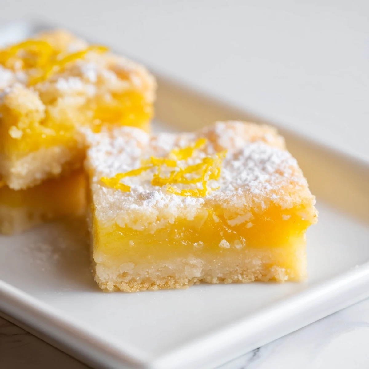Golden vegan citrus bars, vibrant with a glossy, tangy citrus filling over a crumbly shortbread base.