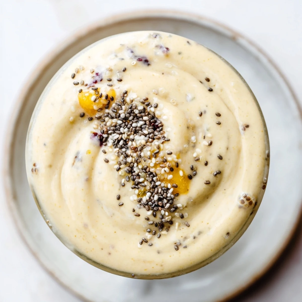 Bright, colorful smoothie: a delicious Vegan Quinoa Smoothie packed with fruits and blended perfectly.