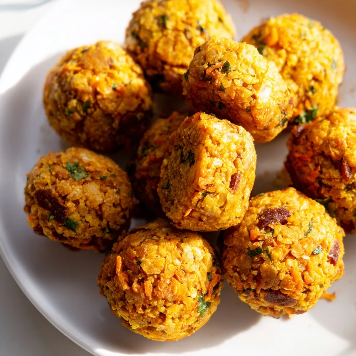 Golden-brown vegan chickpea bites, with a crispy exterior, ready to serve with a tasty dipping sauce.