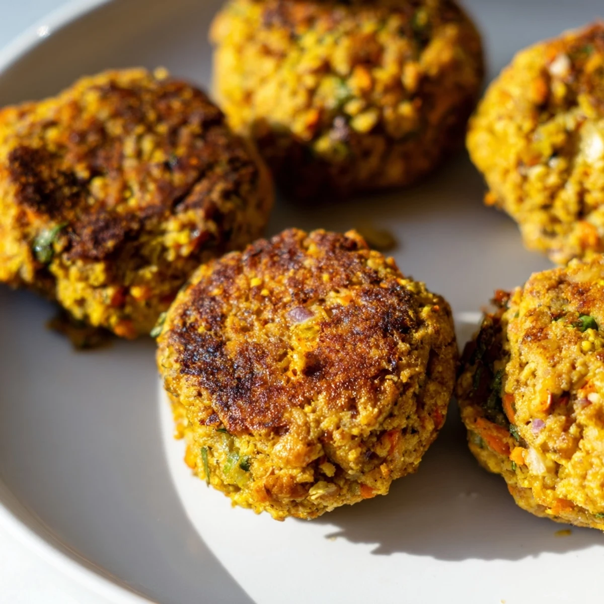 A close-up of delicious vegan chickpea bites, fried to a perfect crisp, ready for enjoying as a snack.