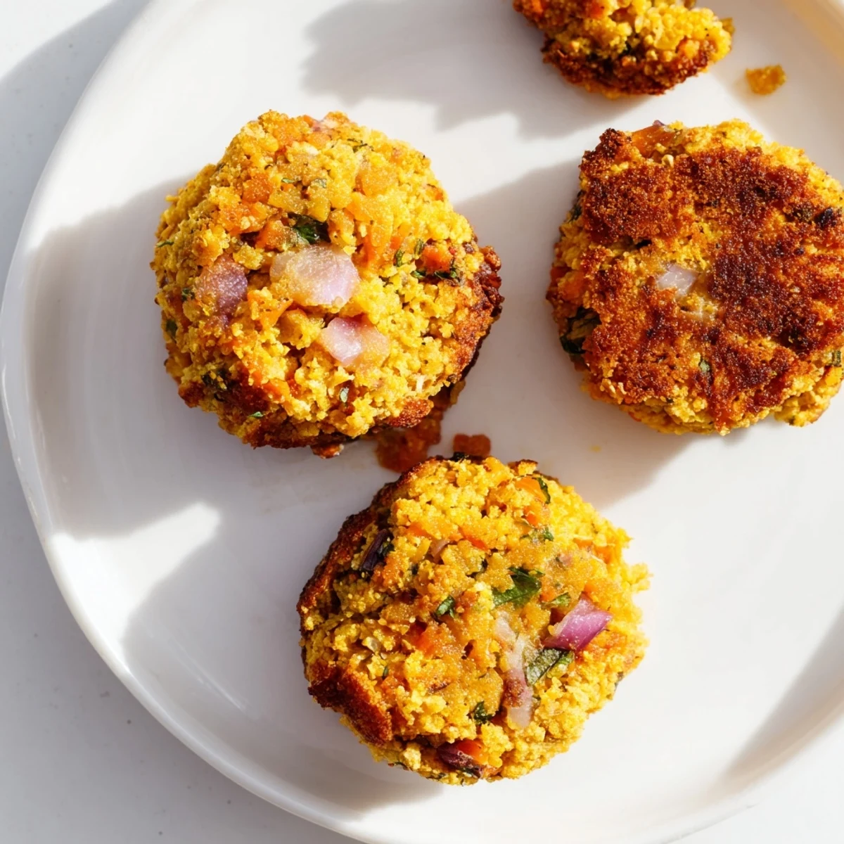 Savory vegan chickpea bites, baked until golden brown, offering a satisfying crunch and seasoned flavor.