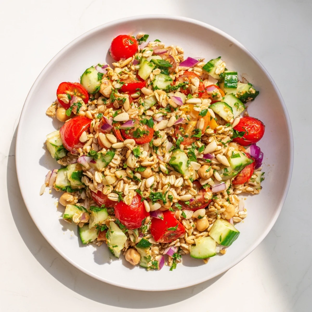 Savory and light, this Wholesome Oat Salad showcases a mix of textures and wholesome ingredients.