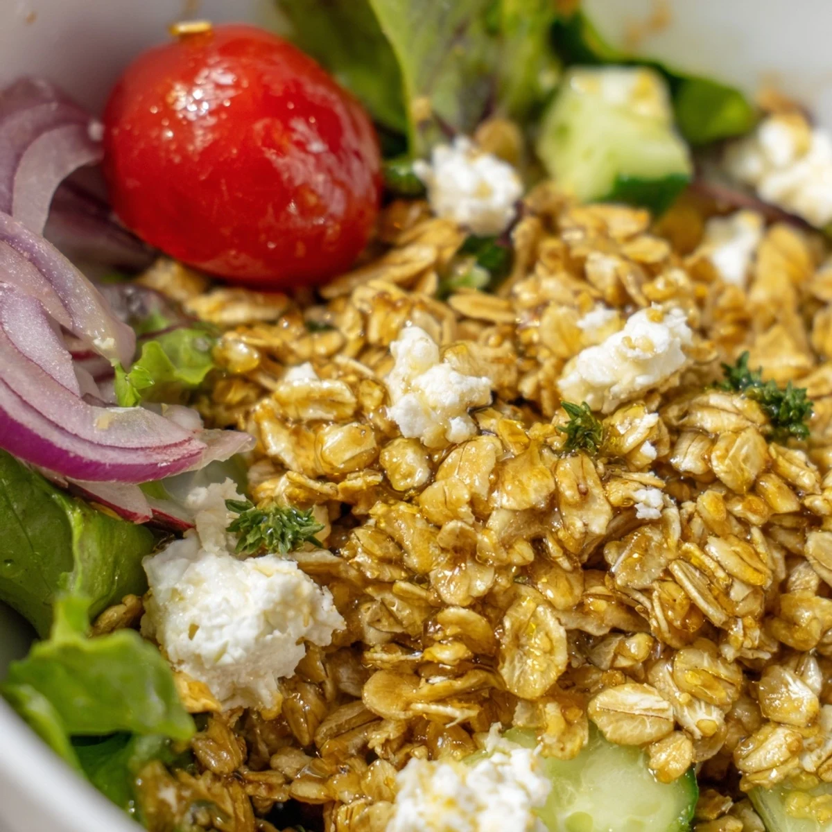 A hearty vegetarian bowl topped with parsley and red onion, perfect for an easy lunch.