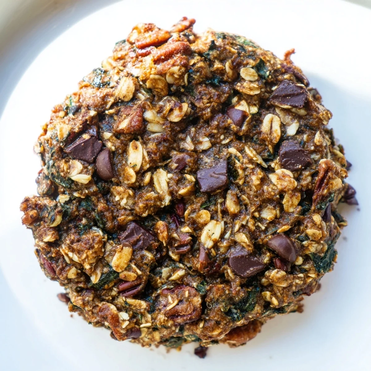 Warm Kale Cookies arranged on a white plate next to a glass of milk.