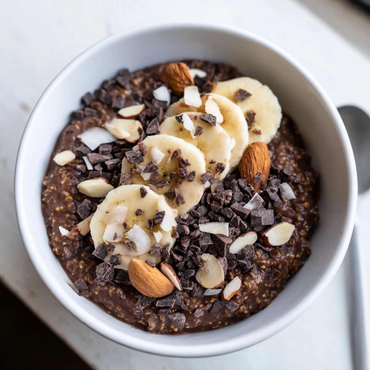 Wholesome Warm Cacao Bowl with oats and chocolatey toppings, perfect for a healthy vegetarian breakfast or snack.