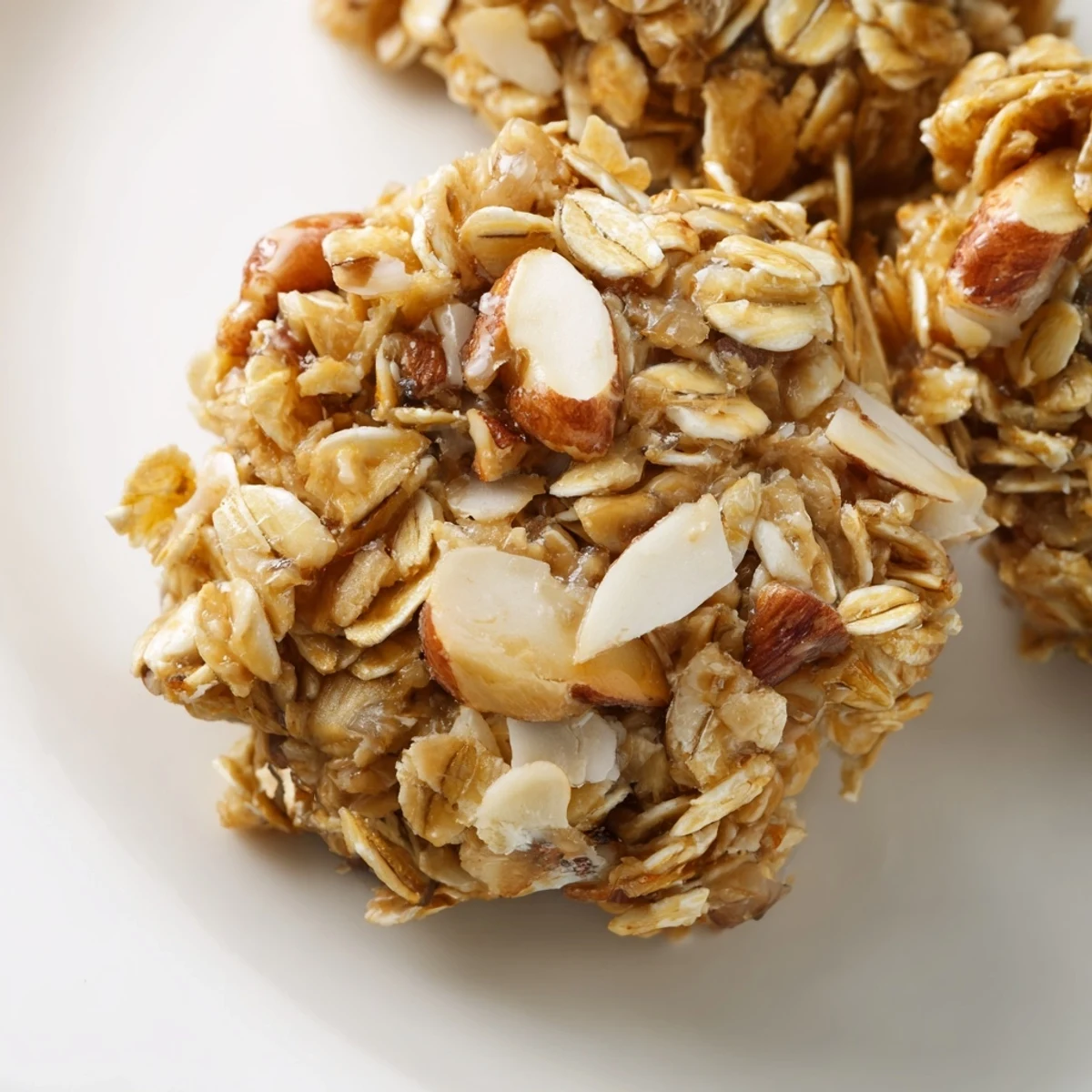 Perfectly portioned Crisp Maple Clusters cooling on a baking sheet, ready to be stored in a jar for an easy grab-and-go treat.