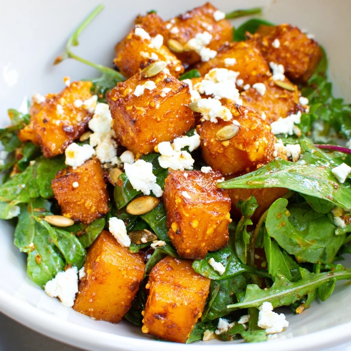 Seasoned roasted pumpkin cooling on a tray before being tossed into this crisp and colorful Fresh Pumpkin Salad.