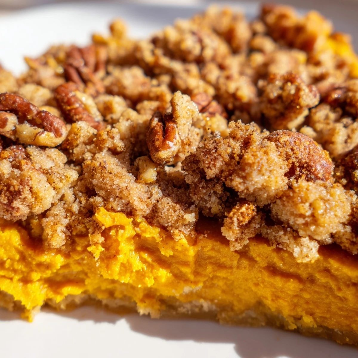 Festive Pumpkin Treat slice on a white plate, ready to serve with a dollop of whipped cream.