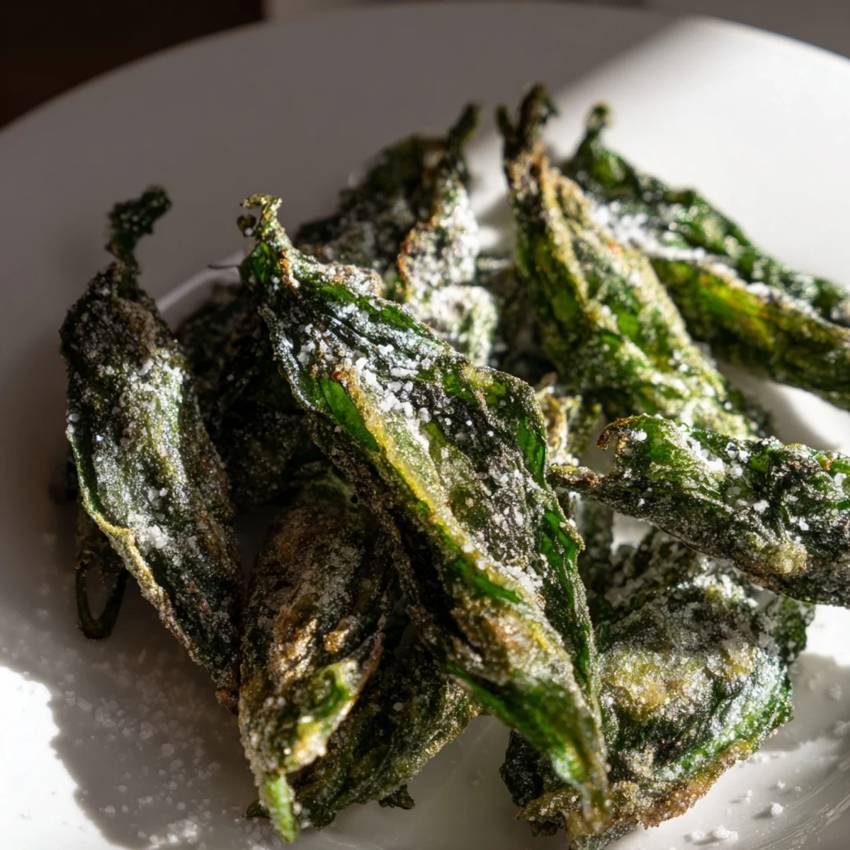 A close-up of Crisp Spinach Treats with flaky sea salt and a creamy dip.