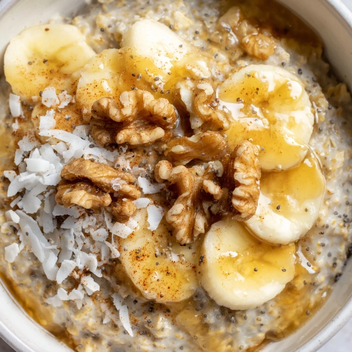Cozy bowl of warm Vegan Ginger Porridge with maple syrup, perfect for breakfast.
