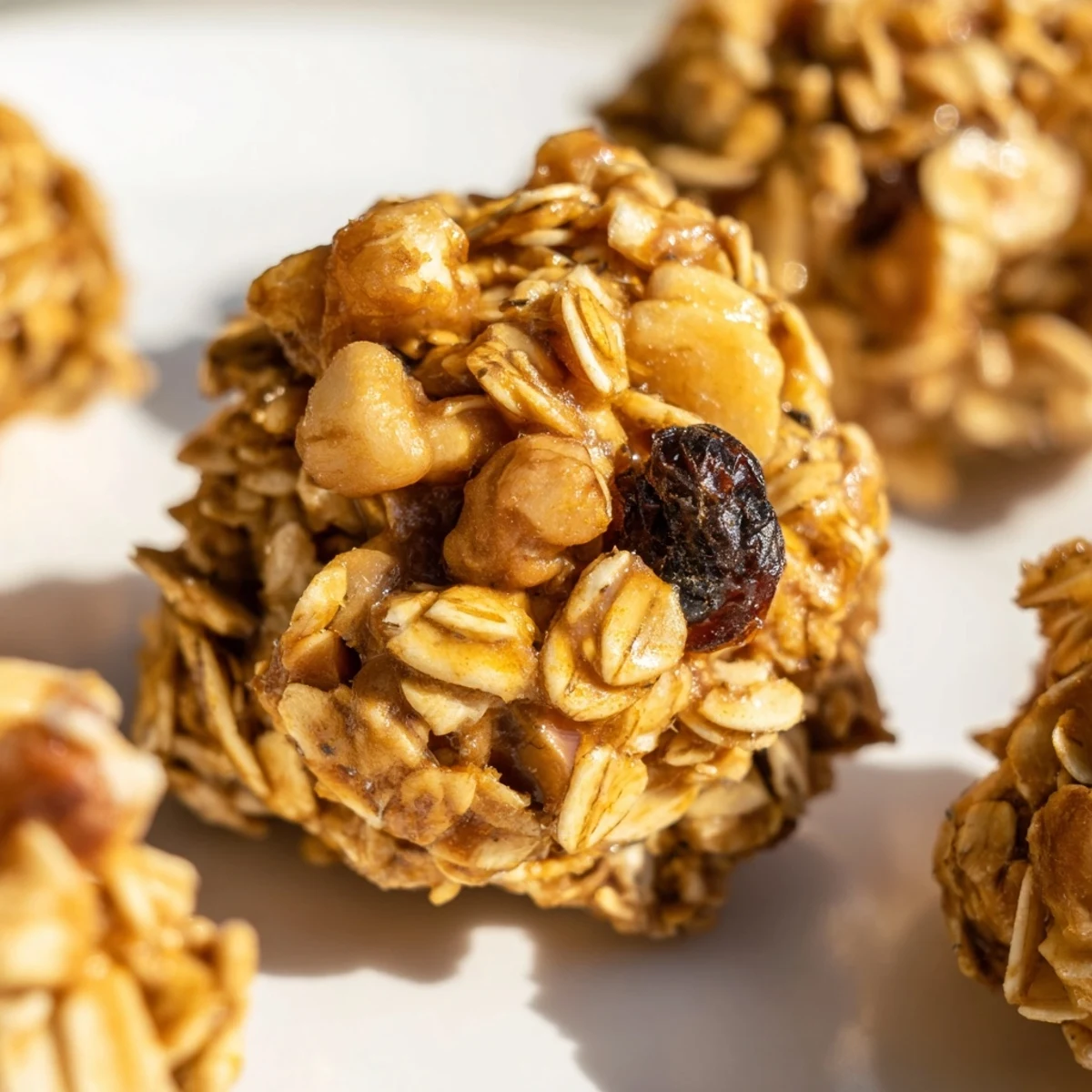 Golden Cozy Apple Clusters on a tray, filled with oats, chopped walnuts, and raisins for a wholesome snack.
