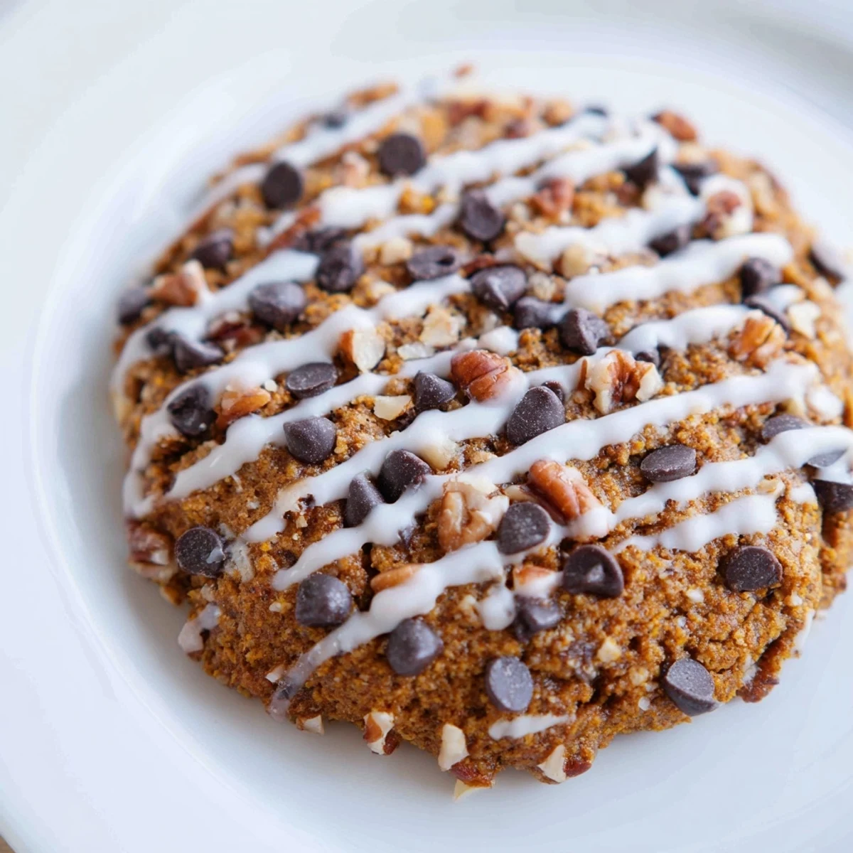 Golden-brown New Year Pumpkin Cookies studded with chopped walnuts and melty chocolate chips on a cooling rack.