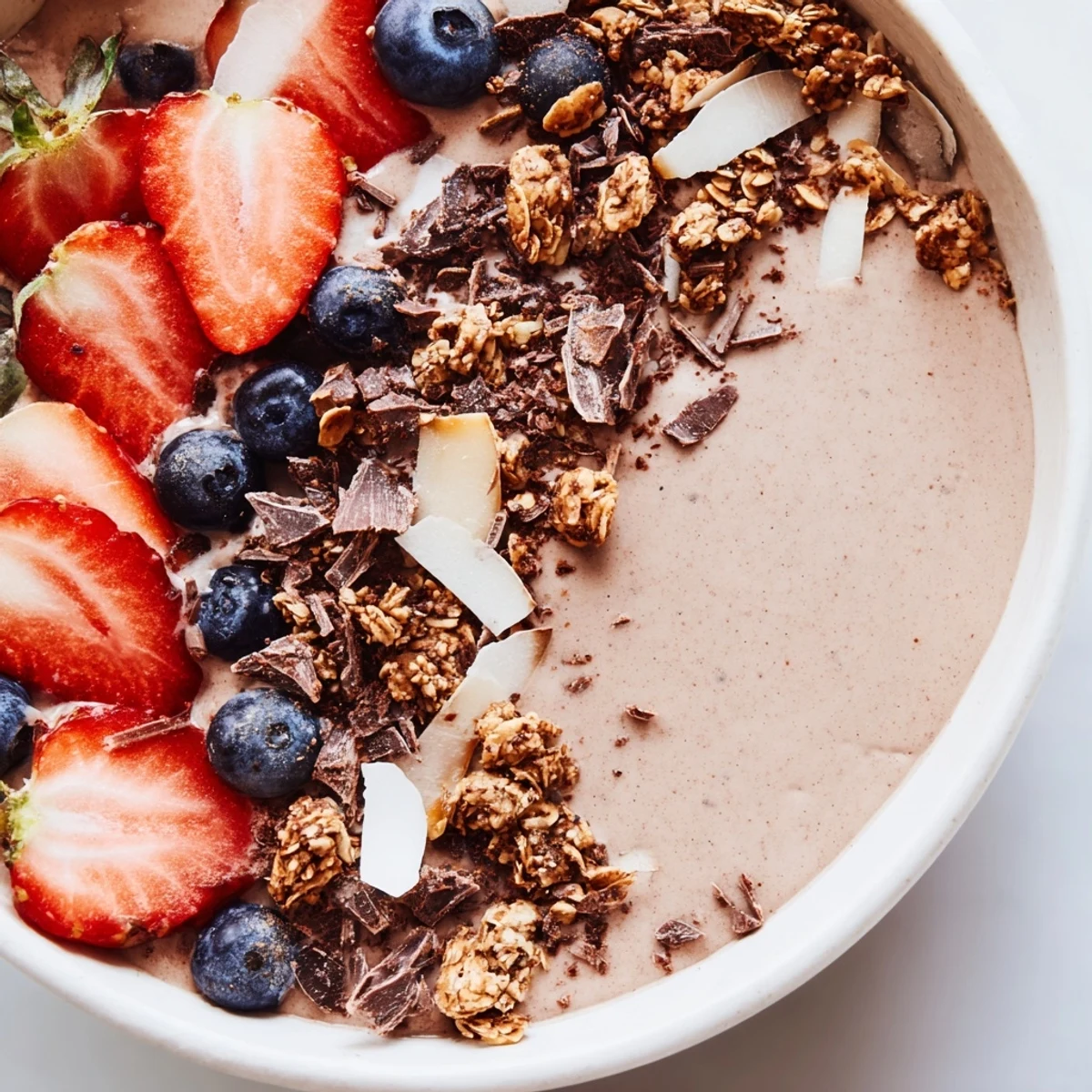 Colorful Seasonal Cacao Bowl featuring ripe bananas, Greek yogurt base, fresh apple slices, and shredded coconut for a delicious morning treat.