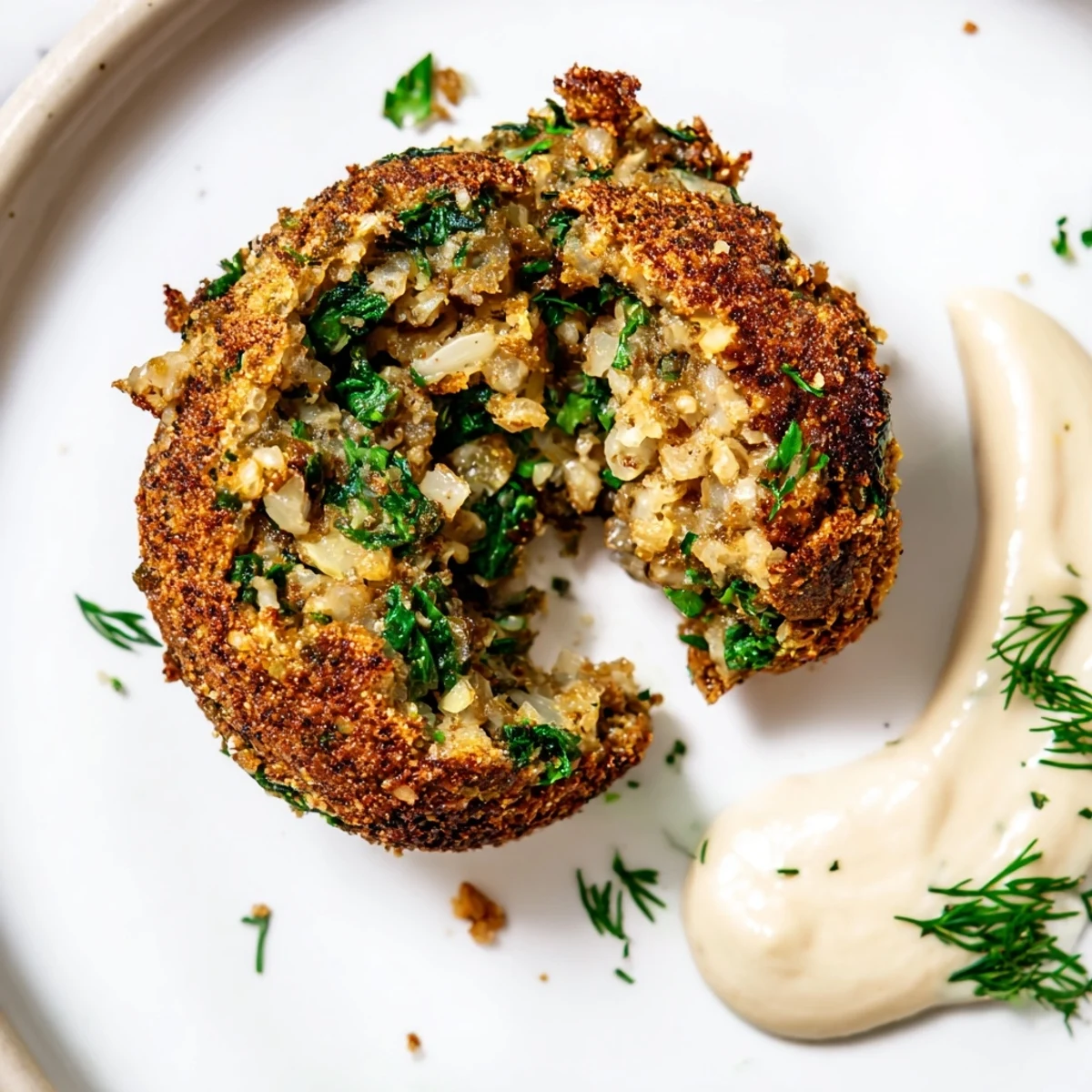 Appetizer platter of Vegan Spinach Clusters garnished with fresh dill, perfect for snacking or as a side.