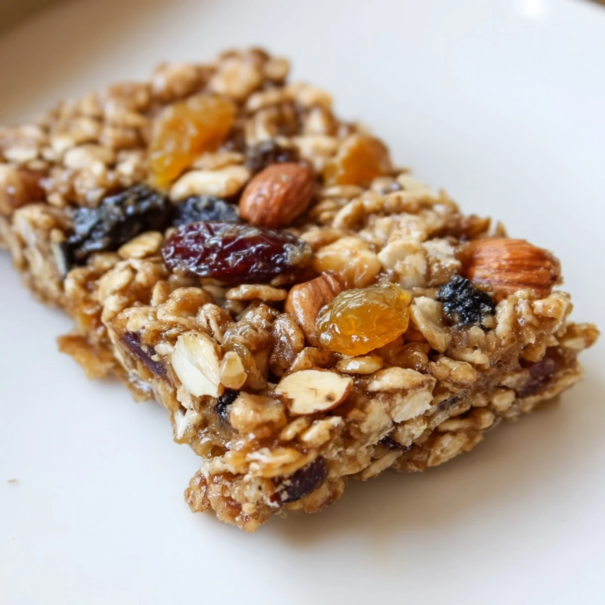 Golden-baked Wholesome Oat Treat bars studded with chopped nuts and dried fruit sit on a wire rack.