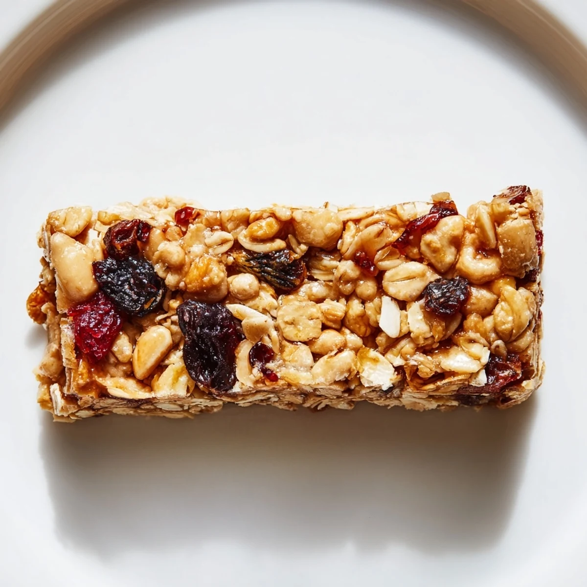 A close-up view of a sliced Wholesome Oat Treat bar reveals chewy oats and sweet dried apricots.