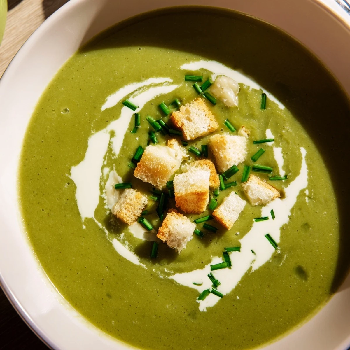 Creamy Frosted Kale Soup with kale, potatoes, and nutmeg garnish.