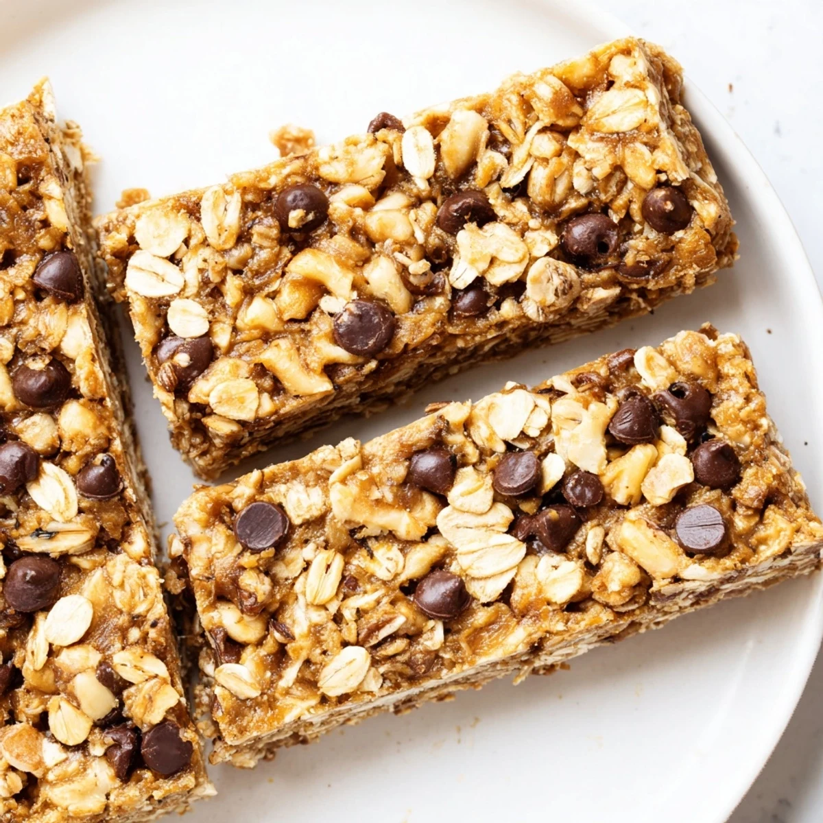 Freshly cut Vegan Chickpea Bars stacked on a white plate, perfect for a grab-and-go breakfast.