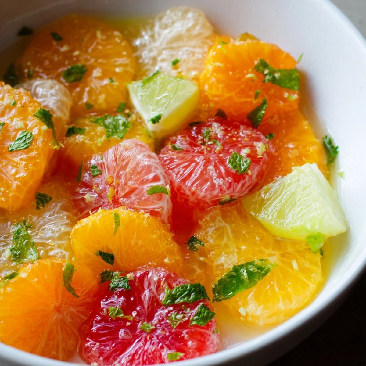 Close-up of Fresh Citrus Bowl ingredients, with ruby red grapefruit and juicy orange slices ready to eat.