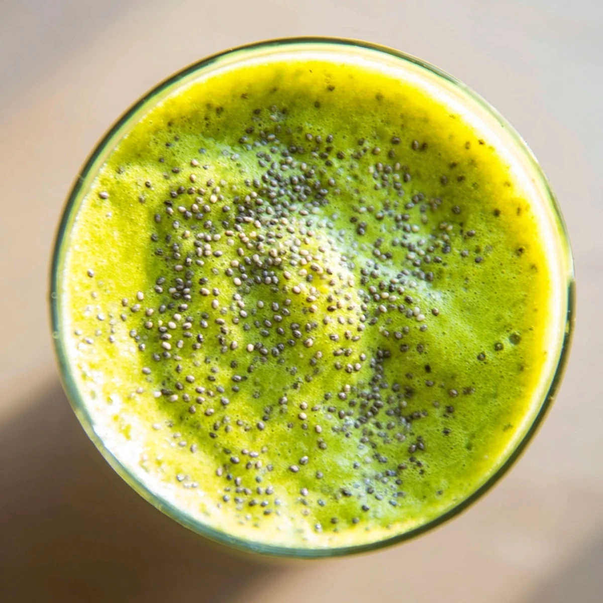 Vegan Veggie Smoothie poured into a tall glass, featuring a vibrant green hue with creamy almond milk and fresh spinach swirls.