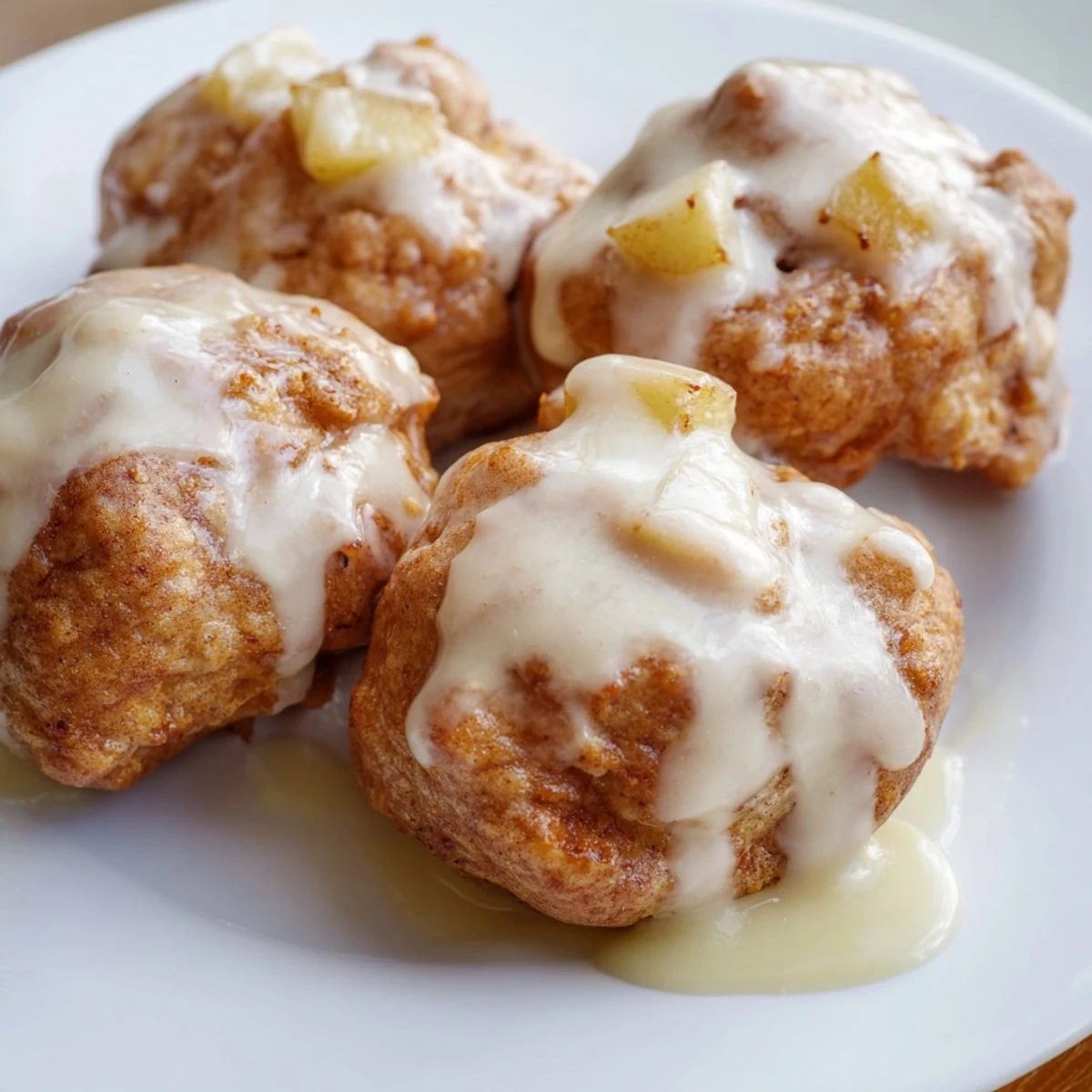 Golden-baked Frosted Apple Bites with tender apple chunks, drizzled with sweet vanilla glaze and served warm.