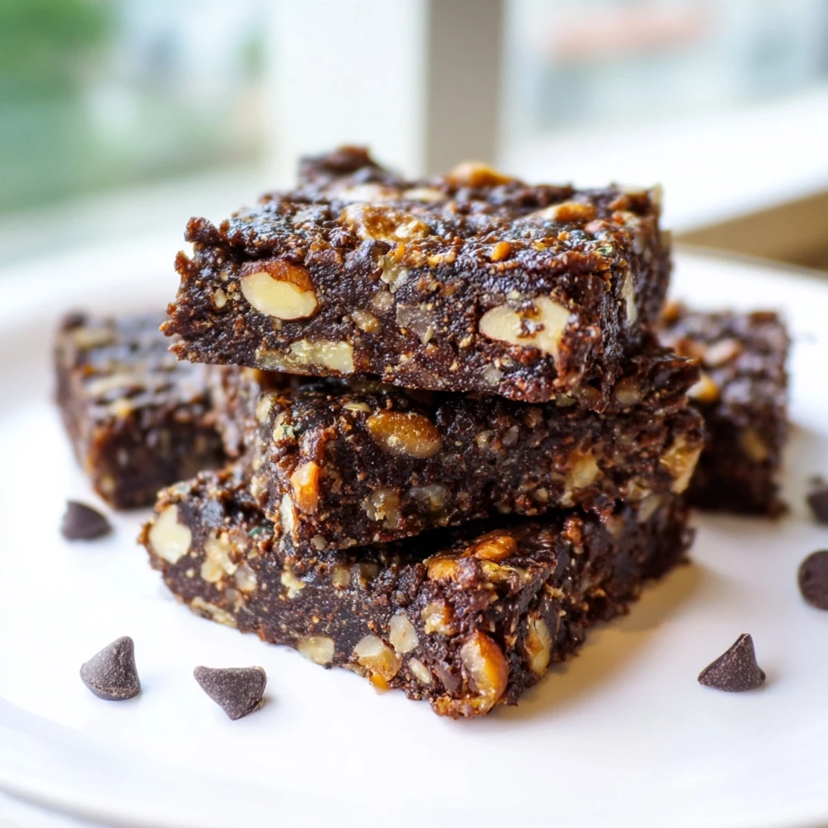 Close-up of sliced Vegan Cacao Treat squares highlighting glossy cacao coating and wholesome, gluten-free dessert squares.