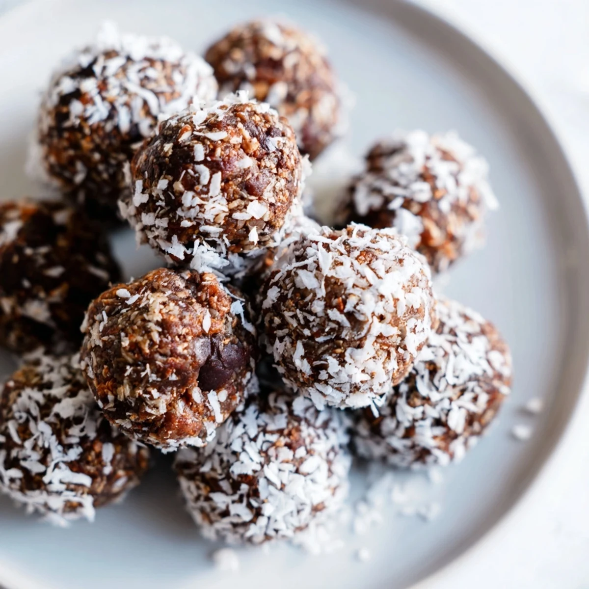 Fresh Cacao Bites are rolled into small, rustic balls coated in shredded coconut and dusted with cacao powder.  